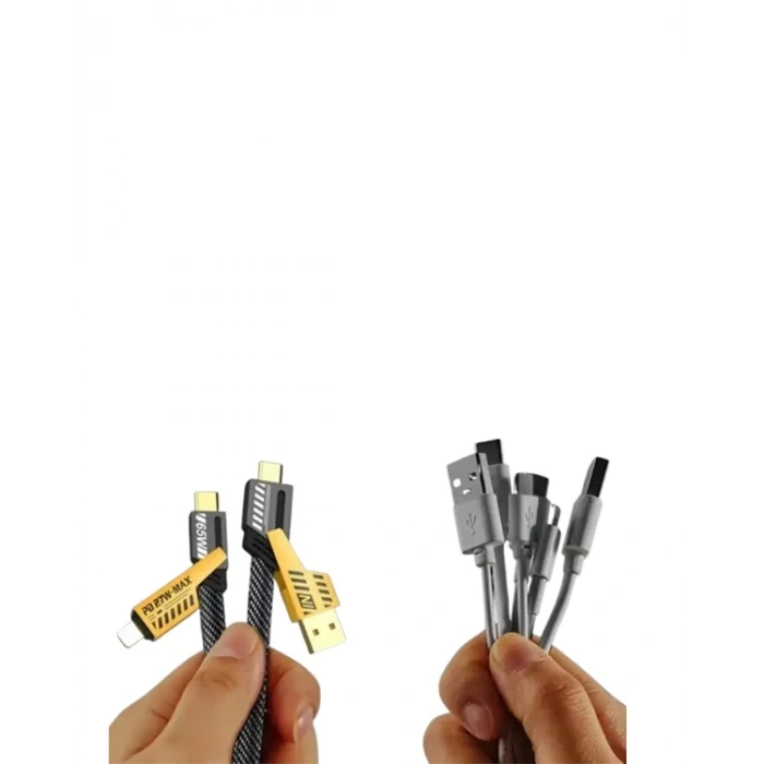 65W 4ü 1 Arada Çoklu Şarj Kablosu – USB-C USB-A Lightning Veri ve Şarj Desteği Yeni Nesil