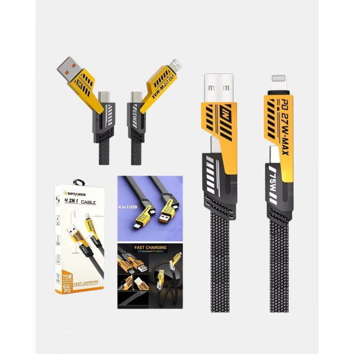 65W 4’ü 1 Arada Örgülü Hızlı Şarj Kablosu USB-C USB-A Çoklu Şarj Dayanıklı