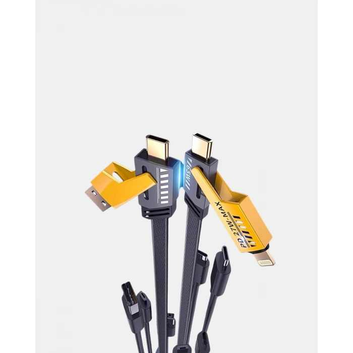65W Çoklu Şarj Kablosu 4’ü 1 Arada Örgülü Hızlı Veri Aktarım USB-C USB-A