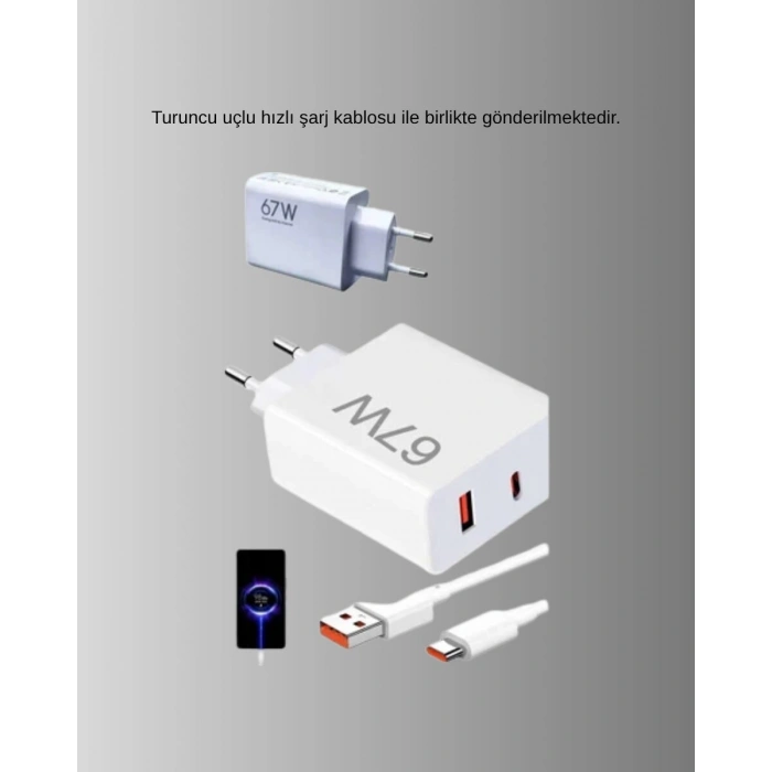 67W Süper Hızlı Şarj Adaptörü ve Kablo Seti – Güvenli Kompakt ve Ergonomik Tasarım