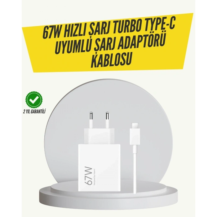 67W Turbo Hızlı Şarj Adaptörü ve Type-C Kablo Güvenli Şarj Teknolojisi