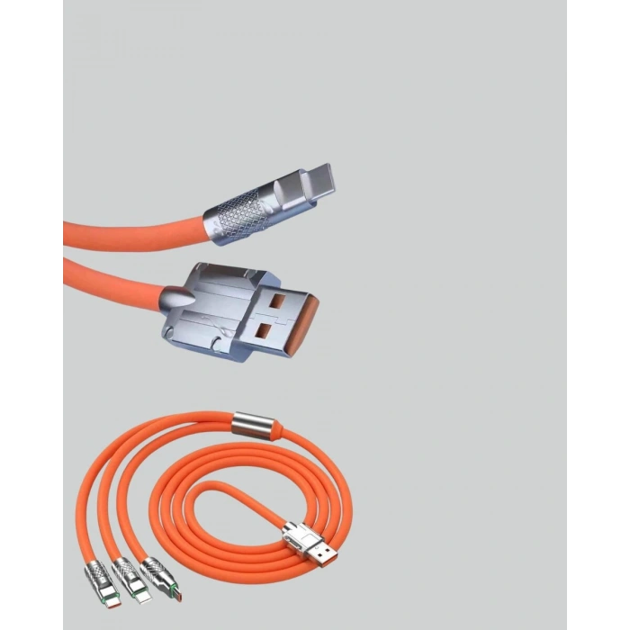 120 W Şarj ve Veri Aktarımı Kablo– 3 Başlıklı Çok Amaçlı Kablo Yüksek Hızlı
