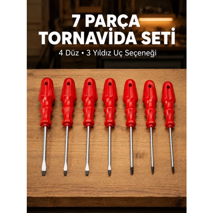 7li Düz ve Yıldız Tornavida Seti Çelik Manyetik Uçlu