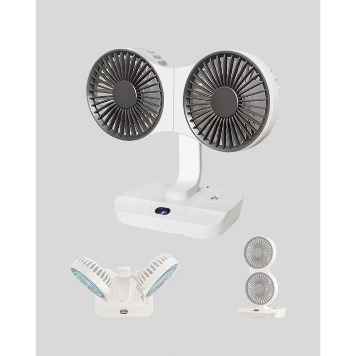 720° Döner Çift Taraflı Masaüstü Vantilatör – USB Şarjlı Sessiz Fan
