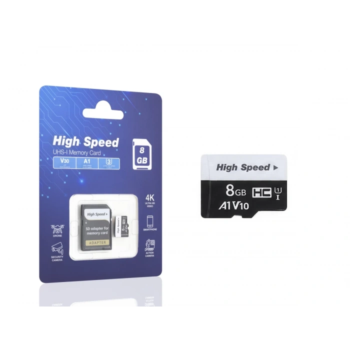 8 Gb Microsdhc Hafıza Kartı U1 V10 A1 Class 10 Adaptörlü HS8GB