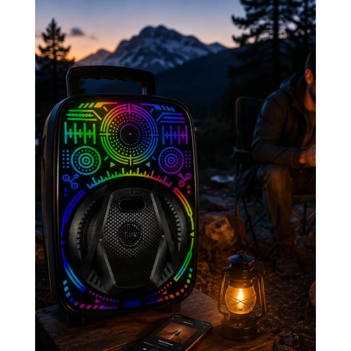 8 İnç Karaoke Hoparlör USB AUX FM Destekli Işıklı Speaker