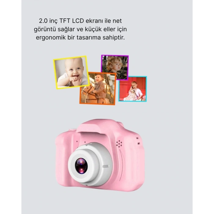 8 Megapiksel Mini Çocuk Kamerası HD Ekranlı Darbeye Dayanıklı ve Şarjlı