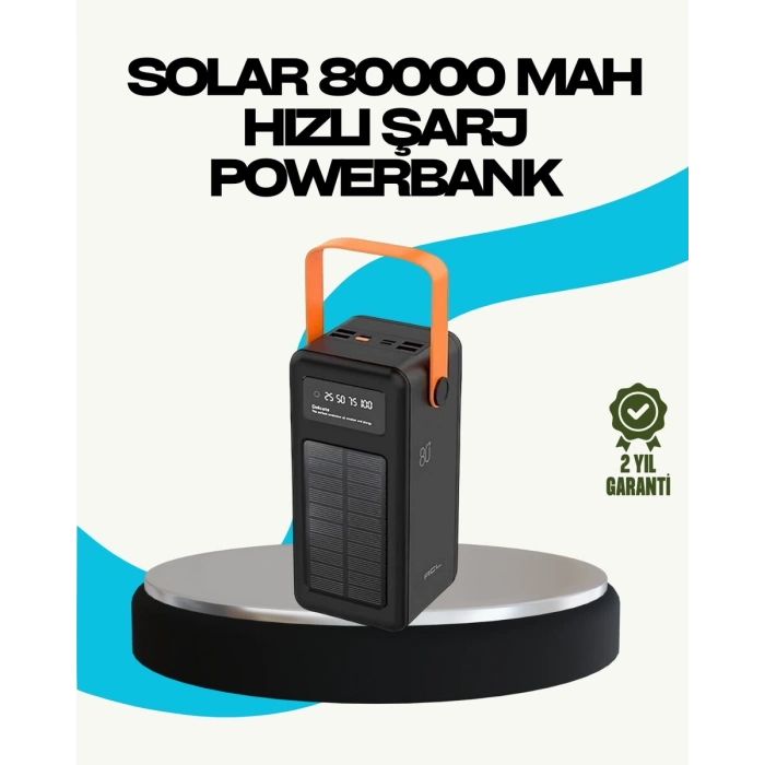 80000 mAh Güneş Enerjili Powerbank 4 Kablolu Type C Lightning Micro USB