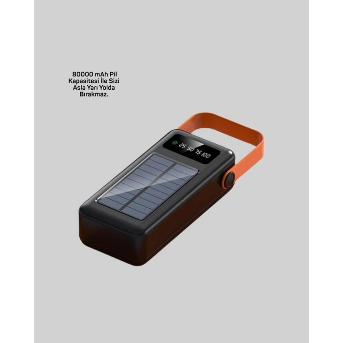 80000 mAh Güneş Enerjili Powerbank 4 Kablolu Type C Lightning Micro USB
