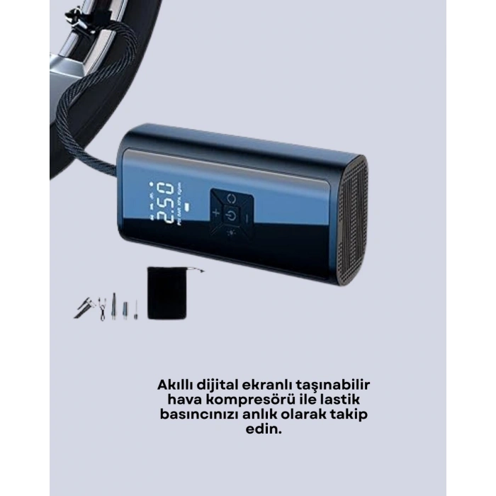 80W Kablosuz Dijital Ekranlı Taşınabilir Lastik Şişirme Pompası