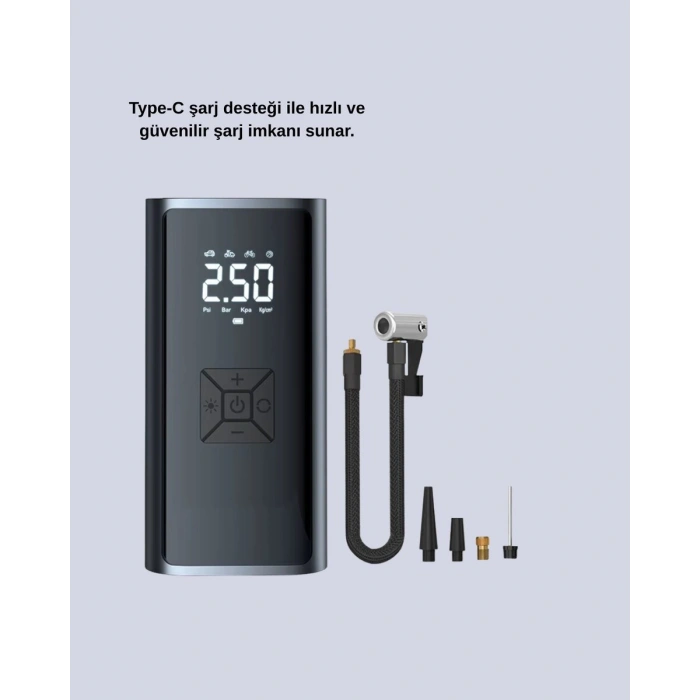 80W Kablosuz Dijital Ekranlı Taşınabilir Lastik Şişirme Pompası