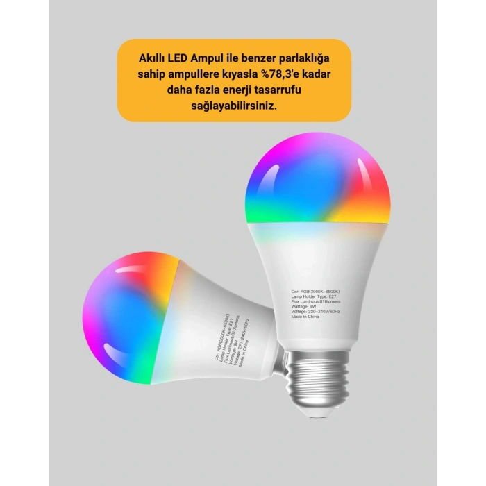 9 Watt Beyaz Işık ve Renk Ayarlı Akıllı LED Ampul