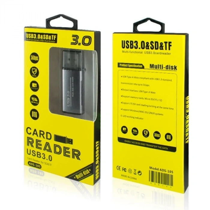 ADS-105 USB 3.0 Hızlı Card Reader SD/TF Hafıza Kart Okuyucu-(5775)