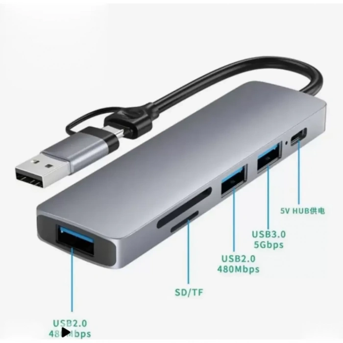 Airsky Hc13Fl 5 İn 1 Usb Type-C 2 İn 1 Çevirici