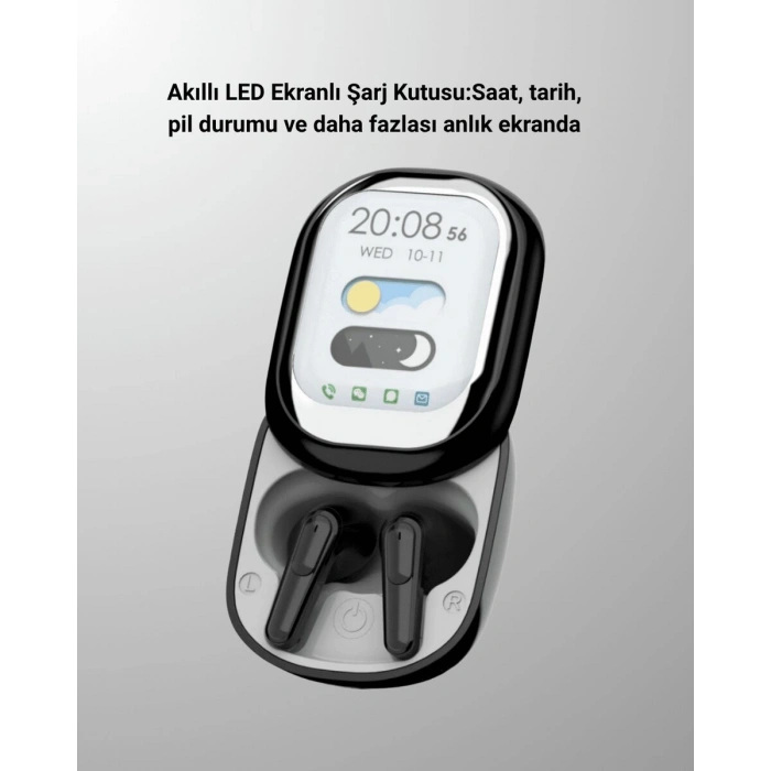Akıllı Ekranlı Bluetooth 5.4 Kablosuz Kulaklık – Dokunmatik ve Şarj Kutulu