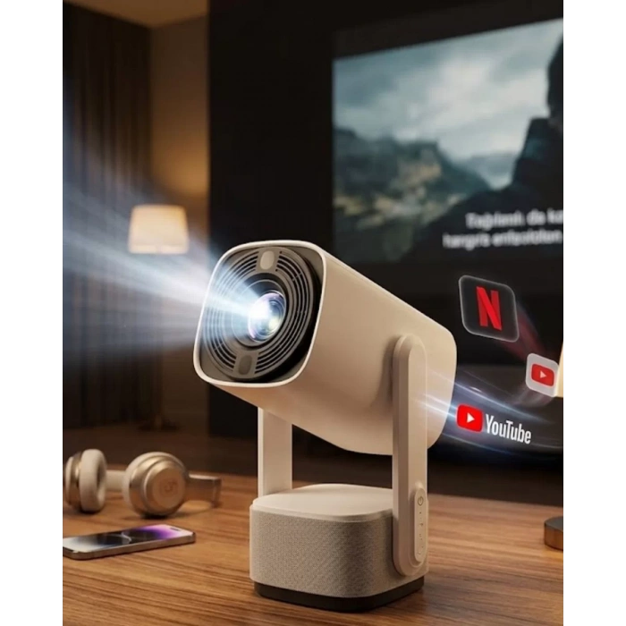 Akıllı Projeksiyon Powerbankli Taşınabilir Sinema Projektörü 4k HD Kaliteli