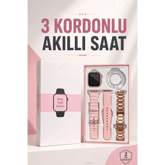 Akıllı Saat Amoled Ekran 3 Kordonlu Aksesuar Hediyeli Sesli Görüşme