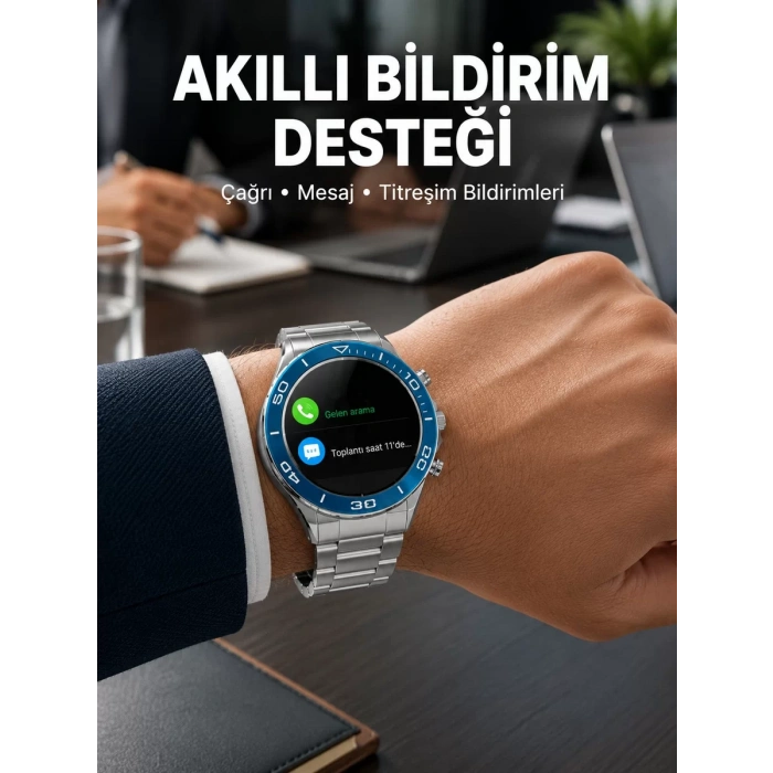 Akıllı Saat Çelik Kordonlu Amoled Ekran Android ve İOS Uyumlu Çağrı Cevaplayabilen Yeni Nesil