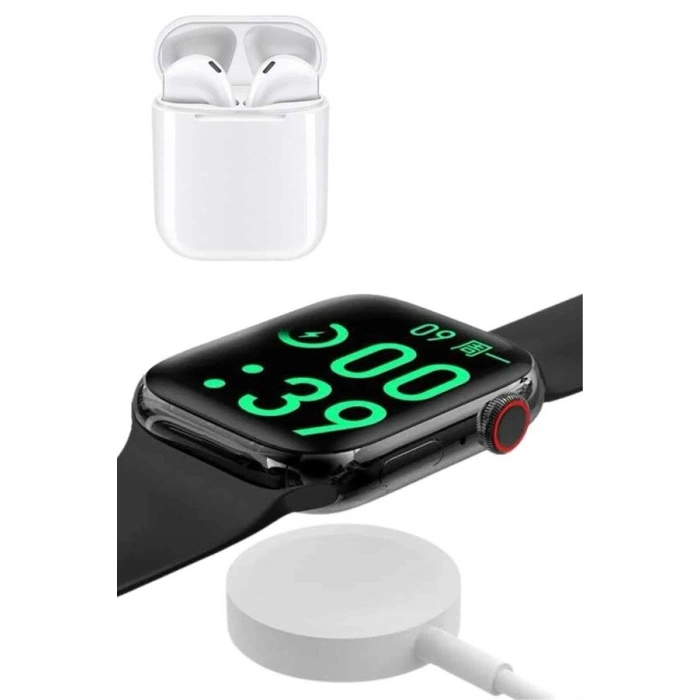 Akıllı Saat Gümüş Kasa Bluetooth Kulaklık Hediyeli Çok Fonksiyonlu İkili Set