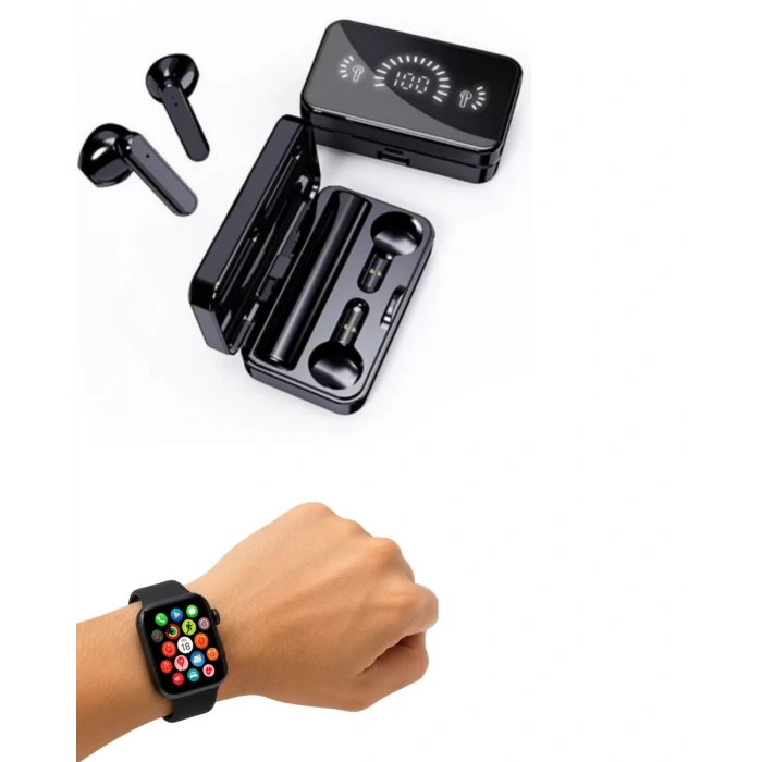 Akıllı Saat ve Bluetooth Kulaklık Seti AMOLED Ekran Uzun Batarya ve Kablosuz Kullanım