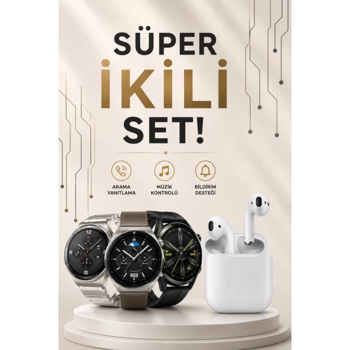 Akıllı Saat ve Kulaklık Seti Dokunmatik Ekran 5.0 Bluetooth Bağlantılı Sesli Görüşme