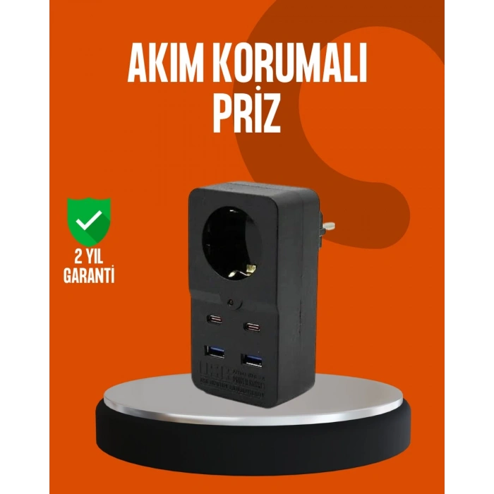 Akım Korumalı Priz 4 USB Type C Destekli Yüksek Isı Dayanımlı