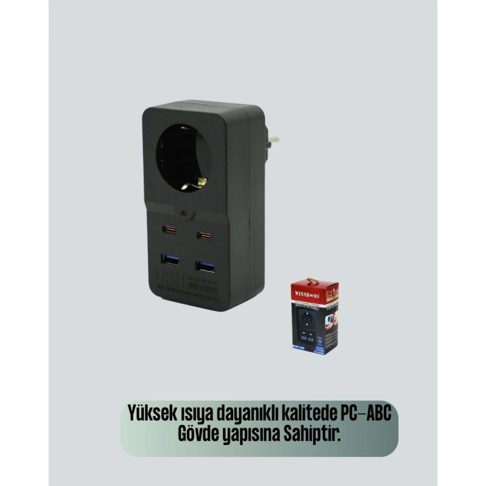 Akım Korumalı Priz 4 USB Type C Destekli Yüksek Isı Dayanımlı