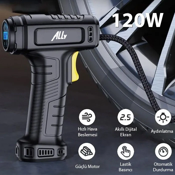 ALLY 120W Kablosuz Basınç Göstergeli Mini Hava Popmpası KompresörST-5007C-(5775)