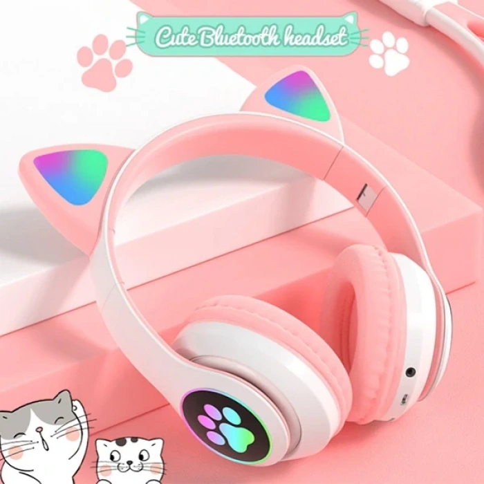 ALLY 23M Kedi Kulak Kulaküstü Bluetooth 5.0 Kablosuz Kulaklık Led Işıklı-(5775)