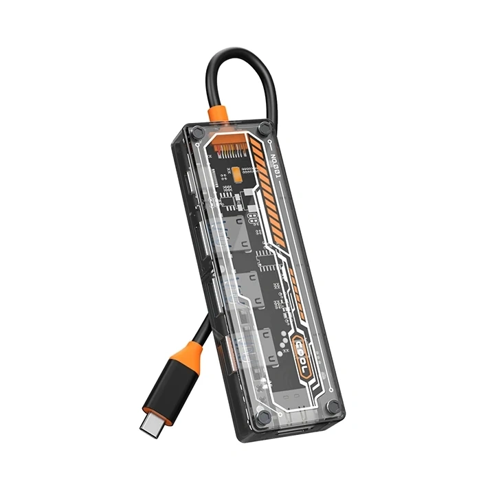 ALLY 5in1 Type-c To USB3.0 + USB2.0 *2 + Type-c PD 100W + HDMI Çoğaltıcı Transparan Hub-(5775)