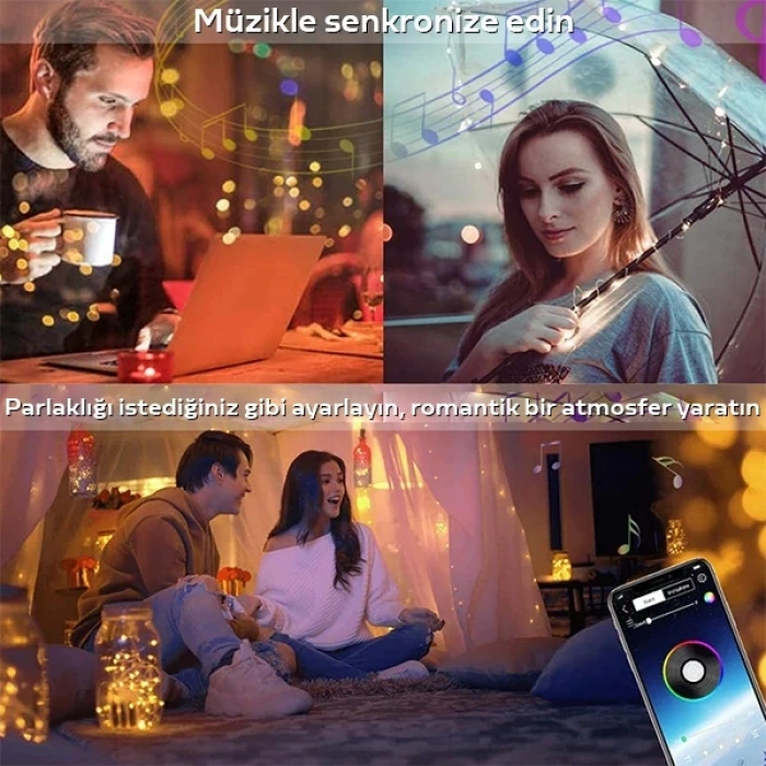 ALLY 5MT 50 LED RGB Bluetooth Telefonla Kontrol Edilen Usb Led Lamba İos-Android-(5775)