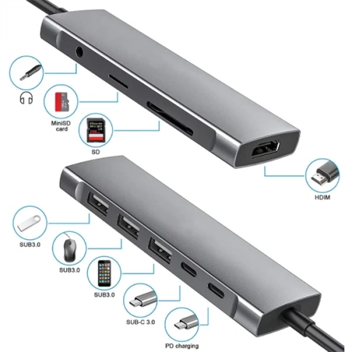 ALLY  9 İn1 Type C Hub 4k 30hz Hdmi Usb 3.0SdPD Adaptör-(5775)