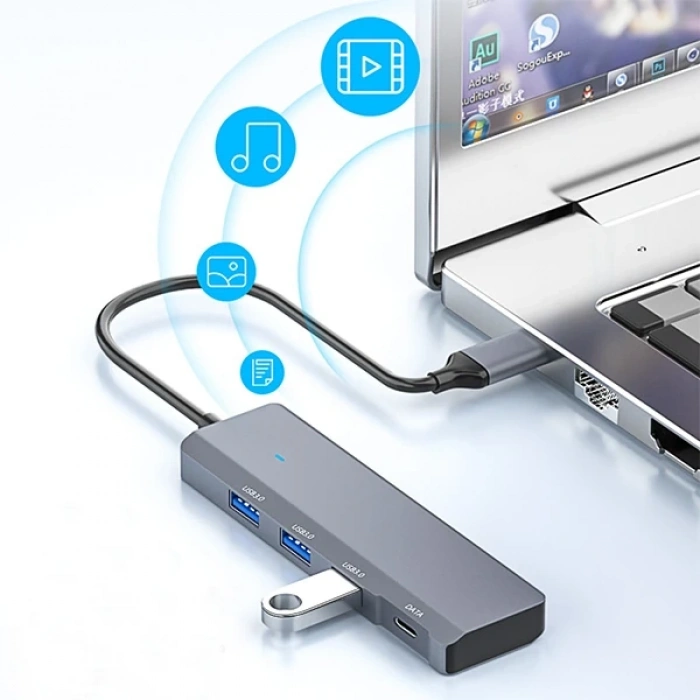 Ally ADS-309C 4in1 Type-C to USB + Type-C Hub Adaptör Çevirici Dönüştürücü Çoğaltıcı-(5775)