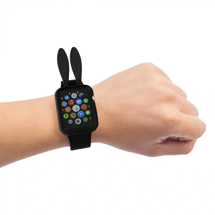 Ally Apple Watch 1-2-3-4 42mm Tavşan Figürü Silikon Kılıf-(5775)