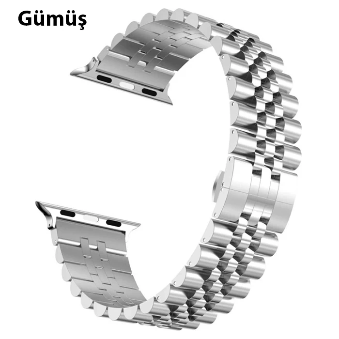 Ally Apple Watch 7-8 45mm 6-5-4 44mm Watch Ultra 49mm Kayış Kordon Paslanmaz Çelik 3-2-1 42mm-(5775)