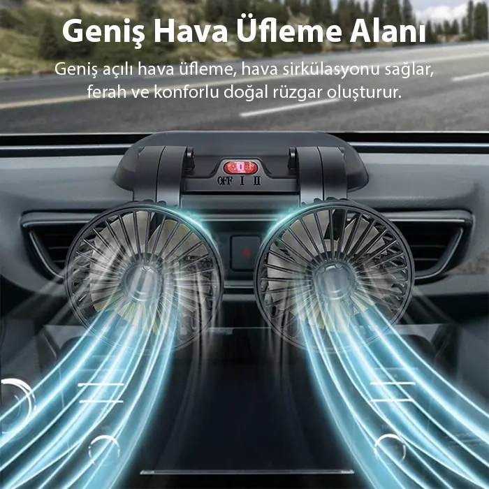 ALLY F410 USB Çift Başlıklı Araç Fanı Oto Fan Vantilatör-(5775)
