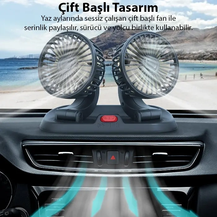 ALLY F410 USB Çift Başlıklı Araç Fanı Oto Fan Vantilatör-(5775)