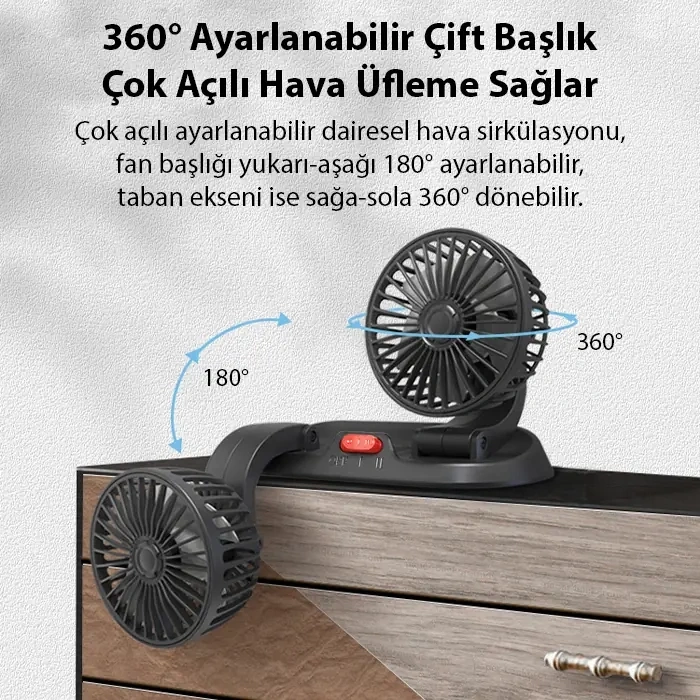 ALLY F410 USB Çift Başlıklı Araç Fanı Oto Fan Vantilatör-(5775)