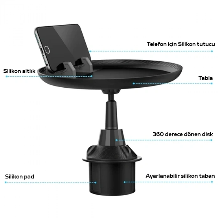 ALLY HS-P05 Universal Araç İçi Telefon Tutucu - Yemek Masası-(5775)