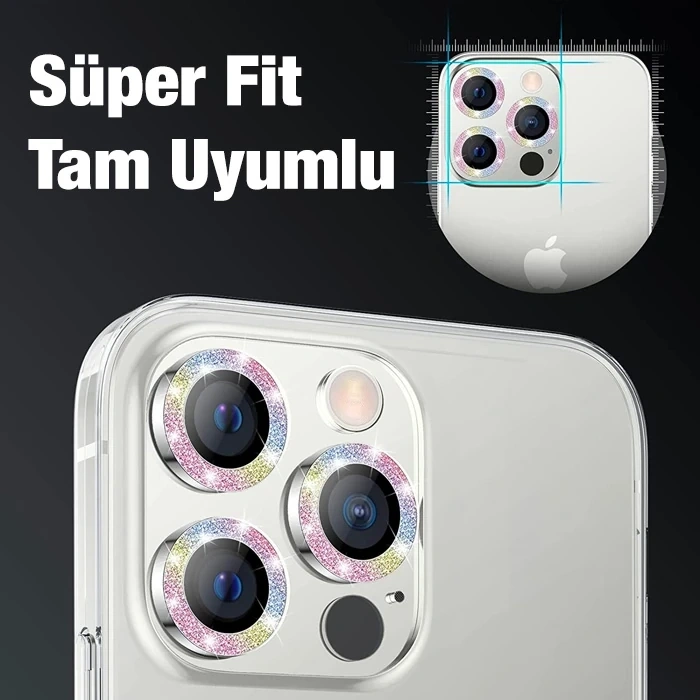 ALLY İphone 12 Pro Max 3D Metal Çerçeveli Kamera Lens Koruyucu-(5775)