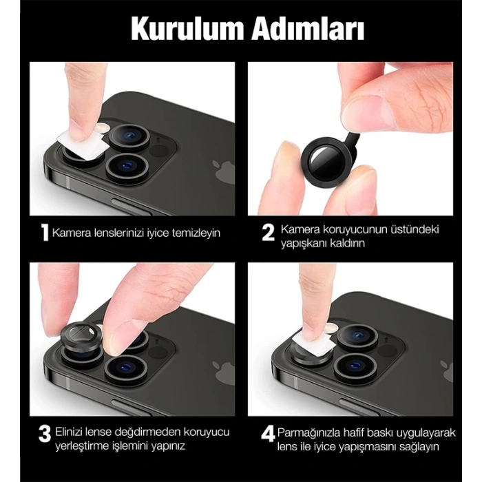ALLY İphone 12 Pro Max 3D Metal Çerçeveli Kamera Lens Koruyucu-(5775)
