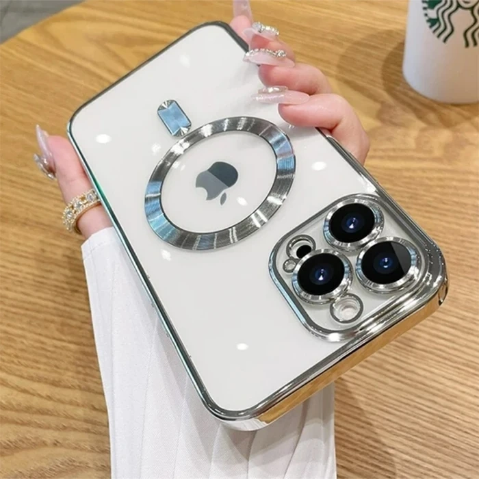 ALLY iPhone 12 Pro Max 6.7inç Renkli Kenar Lazer Çerçeveli Magsafe Uyumlu Silikon Kılıf-(5775)