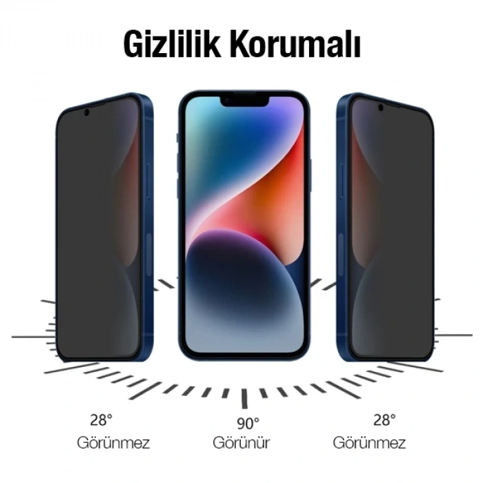 ALLY İPhone 14 6.1 3D Full Privacy Gizlilik Cam Ekran Koruyucu Anti-Spy-(5775)