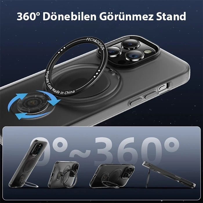 ALLY iPhone 14 İçin Magsafe Uyumlu Standlı Manyetik Silikon Kılıf-(5775)