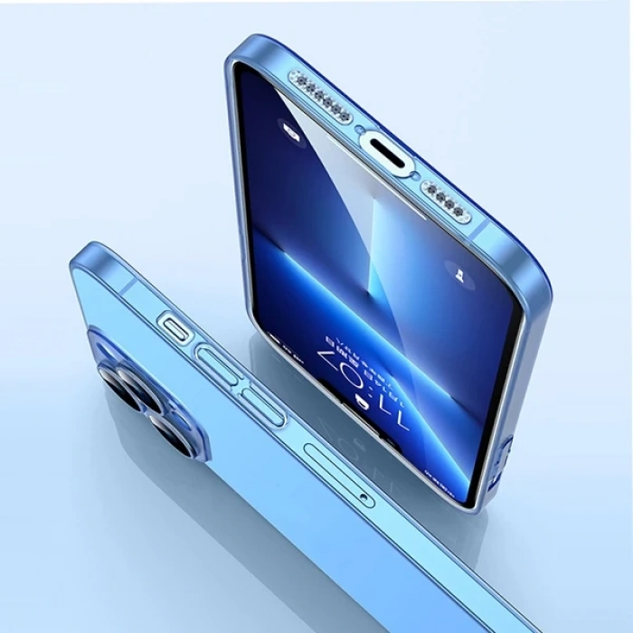 Ally iPhone 14 Plus 6.7inch Frosted Glass Şeffaf Kamera Korumalı Kılıf-(5775)