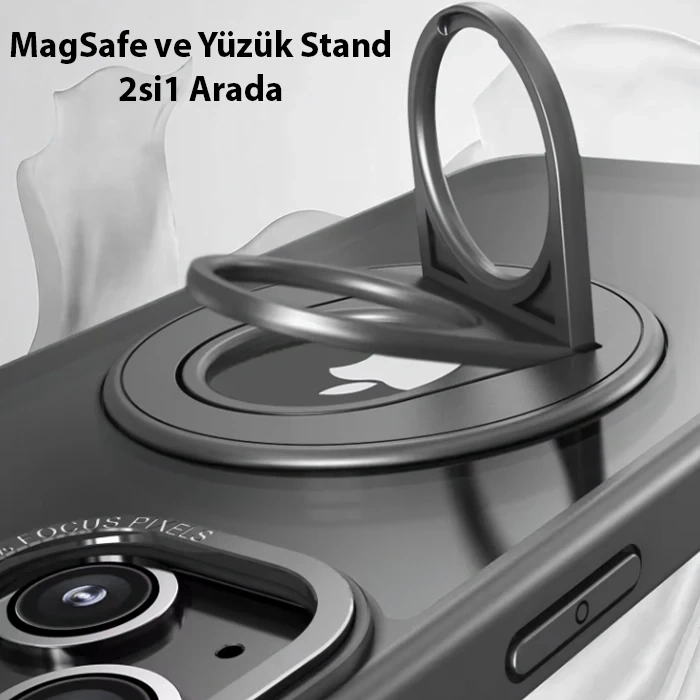ALLY iPhone 14 Plus İçin Magsafe Uyumlu Yüzük Standlı Manyetik Silikon Kılıf-(5775)