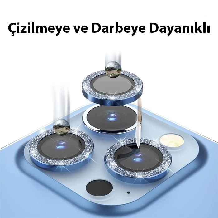 ALLY iPhone 14 Pro-14 Pro Max Diamond Taş İşlemeli Alüminyum Alaşımlı Kamera Lens Koruyucu-(5775)