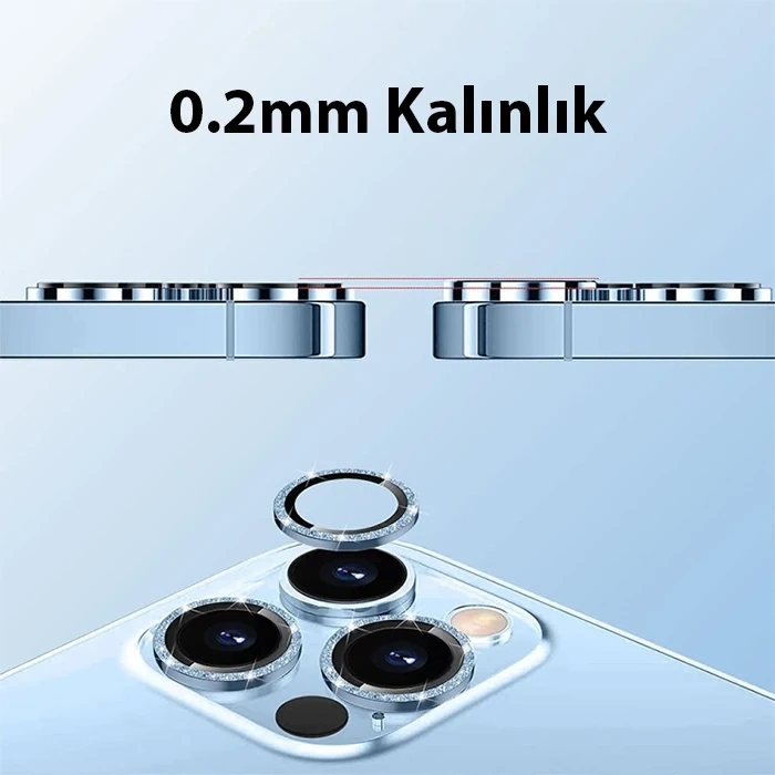 ALLY iPhone 14 Pro-14 Pro Max Diamond Taş İşlemeli Alüminyum Alaşımlı Kamera Lens Koruyucu-(5775)
