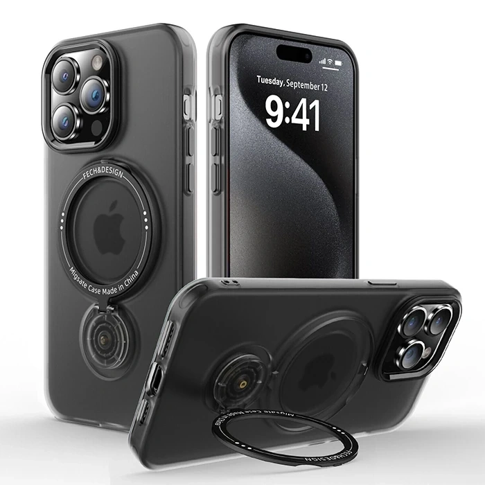 ALLY iPhone 14 Pro İçin Magsafe Uyumlu Standlı Manyetik Silikon Kılıf-(5775)