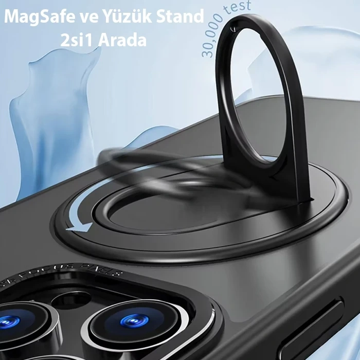 ALLY iPhone 14 Pro Max İçin Magsafe Uyumlu Yüzük Standlı Manyetik Silikon Kılıf-(5775)